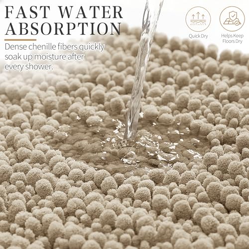 Yimobra Bathroom Rugs Non Slip Washable 24x17 Inch - Ultra Soft Absorbent Chenille Bath Mat, Quick Dry Shaggy Floor Carpet for Tub Shower, Camel Home Decor Accessories - color: Camel, size: 24" X 17"