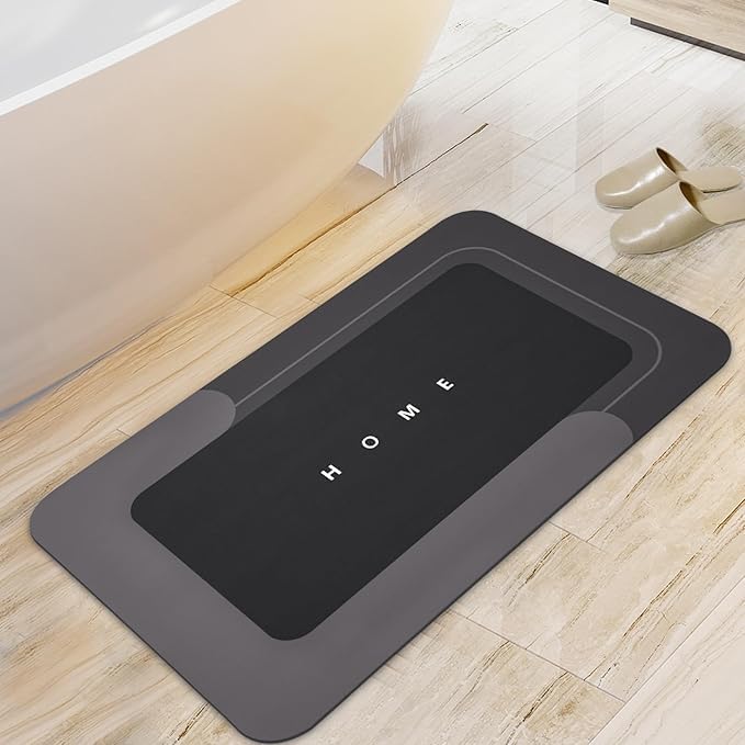 Housego Absorbent Bath Mat Magic Rug, Quick Drying Magic Bath Mat Non-Slip Floor Rug Rubber Backed for Bathroom Kitchen Shower Sink, Water Absorbent (1PC, 16.93''x26.77'', Black) - color: Black, size: 1'5" x 2'3" (Rectangular)