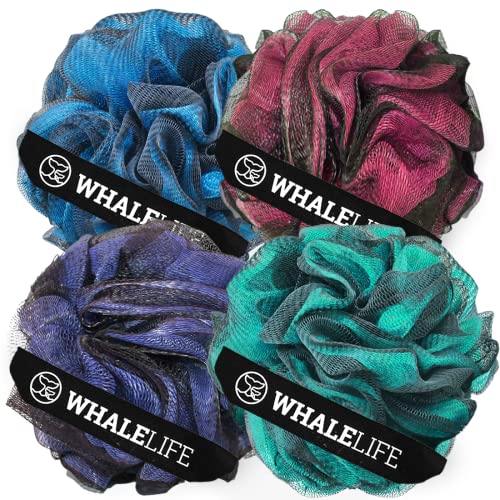 Loofah Sponge Bath Sponge for Women Men 4 Pack (Purple Blue Red Green) - style: Purple Blue Red Green