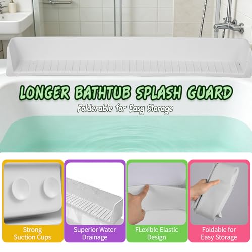 Splash Guard for Bathtub Kids - Silicone Bathtub Splash Guard with 11 Suction Cups, Bath Tub Play Shelf for Kids & Toy Holder, Prevent Water Spill in Bathroom, Fun Bath Time for Toddlers Baby(white) - color: White