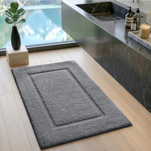 DEXI Bathroom Rugs 36x24, Washable Non Slip Bath Mat for Shower Floor, Absorbent Quick Dry Bathmat with Rubber Backing, Ultra Soft Plush Carpet for Tub, Grey - color: Grey, size: 36" X 24" (Rectangular)