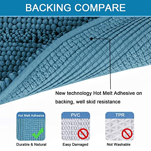 H.VERSAILTEX Bathroom Rugs Bath Rugs for Bathroom Non Slip Bath Mats Extra Thick Chenille Striped Rug 17" x 24" Absorbent Soft Shaggy Washable Dry Fast Bath Mats for Bath Room Floor - Turquoise Blue - color: Turquoise Blue, size: 17" x 24"
