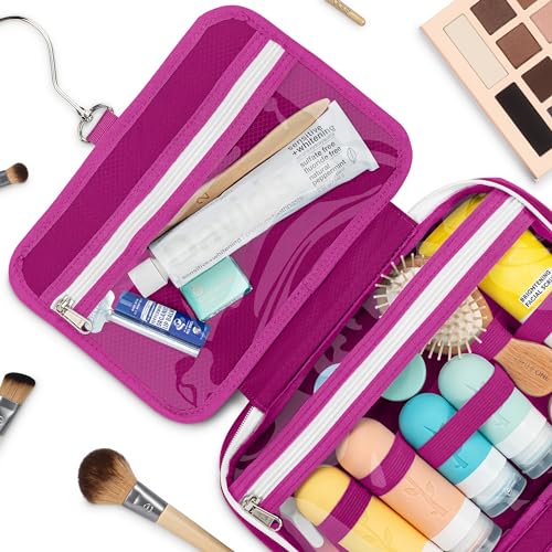 Eco Sun Hanging Travel Toiletry Bag — Designed in Hawaii — Water-resistant Travel Organizer for Bathroom Accessories (Magenta) - color: Magenta