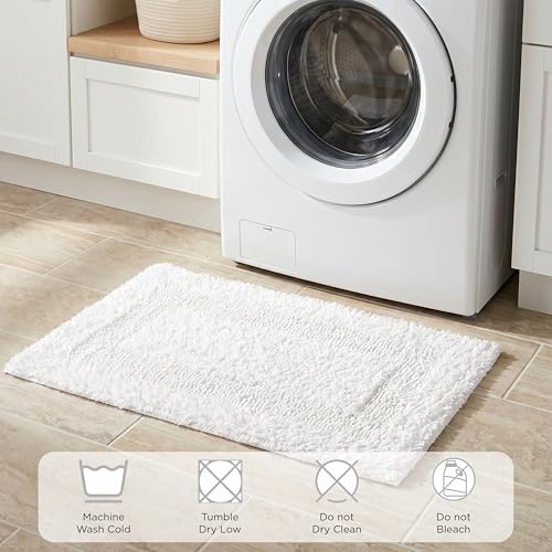 THE BEER VALLEY Reversible Bath Rug 17x24 Inch - White | Cotton Absorbent Thick Bathmat for Bathroom, Washable Toilet Small Throw Mat - color: White, size: 1'5" x 2' (Rectangular)