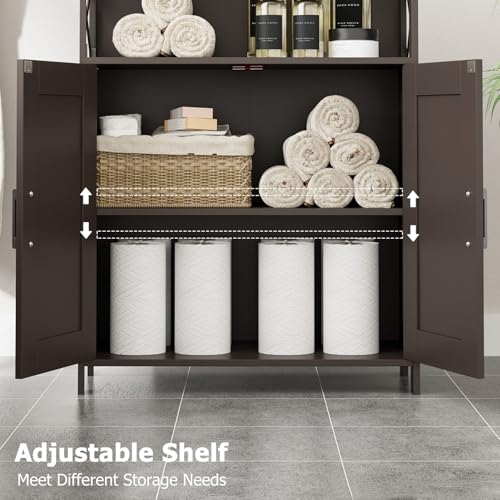 Homhedy Farmhouse Bathroom Storage Cabinet with 2 Doors, Toilet Paper Cabinet with Adjustable Shelf, Small Bathroom Cabinet for Kitchen/Laundry/Living Room, 11.8 x 23.6 x 31.5 Inches, Brown - color: Brown
