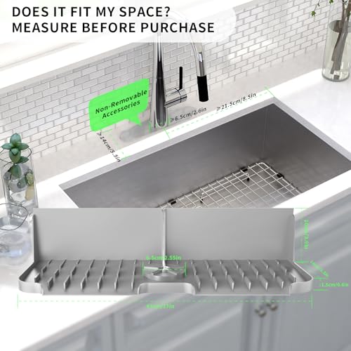 17” x 5.5” Silicone Faucet Handle Drip Catcher Tray Mat, Silicone Faucet Mat Dish Soap Sponge Holder for Kitchen Sink, Drying Mat for Kitchen Counter Bathroom Kitchen Sink Splash Guard - Grey - size: 17” Grey