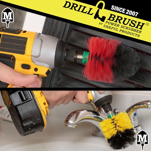 Mini Size Tub and Tile and Grout Power Scrubber Kit Medium and Stiff Brushes - color: Yellow Black Red
