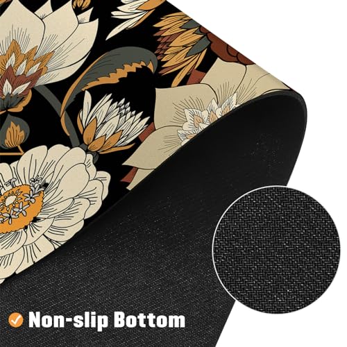 MitoVilla Boho Floral Bathroom Rug, Bohemia Botanical Non Slip, Absorbent Shower Floor Mat, Washable Carpet Floor Mat for Tub, 17" x 24" - color: Boho - Flower03, size: 17" x 24"