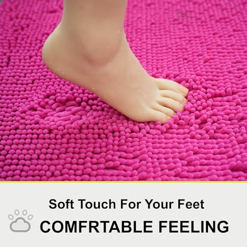 Bathroom Rugs Chenille 3-Piece Extra Soft and Absorbent Shag Bathroom Rugs, Machine Wash Mat, Strong PVC Non-Slip Underside, Plush Carpet Mats (Rose Red) - color: Rose Red, size: 2'8" x 1'8" (16x24"+20x32"+20x20"U shape）