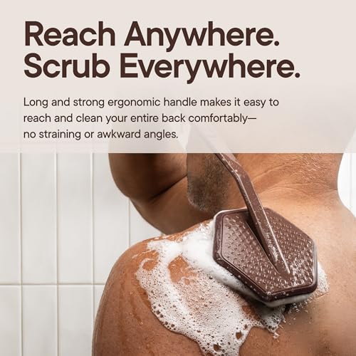 TOOLETRIES Silicone Back Scrubber for Shower, Bath Brush - Chocolate | Long ergonomic handle and non-slip grip make exfoliating hard-to-reach areas simple and comfortable. - color: Chocolate