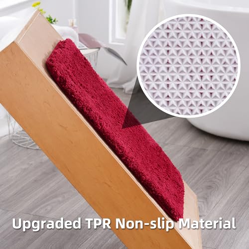 3 Pieces Luxury Bathroom Rug Set with U-Shaped Toilet Rug, Non-Slip Rubber Bottom, Thick Microfiber Fluffy Plush, Water Absorption, Quick Dry, Ultra Soft, Bath Mats for Bathroom, Tub(Dark Red) - color: Dark Red