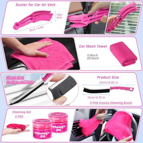 34PCS Car Detailing Brush Set, Car Detailing Kit, Car Detailing Brushes, Car Cleaning Kit, Professional Car Care kit - Car Wash Brush kit for Interior Exterior Wheels, Pink Car Accessories for Women - color: 34 PCS-Pink