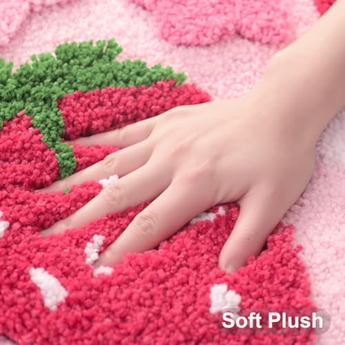 Anybar U-Shaped Toilet Rug 20x24'' - Super Soft Absorbent Bathroom Mat with Cute Strawberry & Flower Design, Non-Slip Quick-Dry Washable Contour Rug for Toilet, Bath Mats for Bathroom Decor（Pink） - color: Pink, size: 1'8" x 2' (U-Shape)