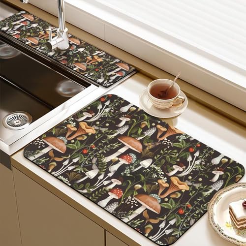 24.5" x 15.5" Dish Drying Mat & 24" x 5.5" Sink Splash Guard, Super Absorbent Drainer Rack Mat for Kitchen Counter Coffee Bar - color: Black, size: 23.5"*15.5*+24"*5.5"