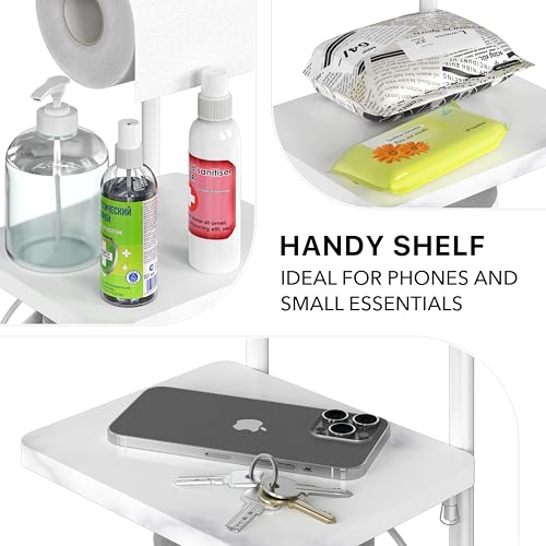 Simple Houseware English Style Bathroom Toilet Tissue Roll Holder Stand with Shelf, Marbled White - color: White, size: Wood Shelf - 29.2''H