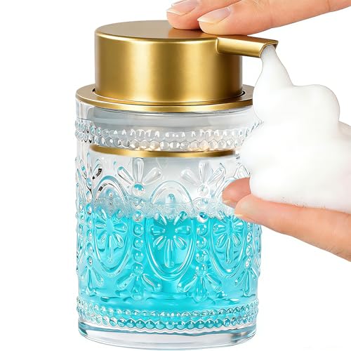 Glass Foam Soap Dispenser, 8 Oz Face Wash Dispenser for Bathroom, Vintage Glass Clear Foaming Hand Soap Dispenser, Small Refillable Lotion Dish Dispenser for Kitchen (Matte Golden-8 OZ) - color: Matte Golden-8 Oz