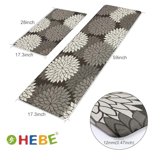 HEBE Anti Fatigue Kitchen Rugs Sets of 2, Non Slip Kitchen Mats for Floor, Waterproof Cushioned Comfort Standing Carpet for Kitchen Sink, Home Office, Laundry Room - color: Black, size: 17.3"x59"+17.3"x28"-0.47"Th