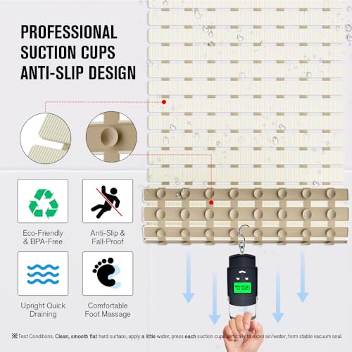 MBOSS Bath Tub Shower Mat Non Slip Bathtub Mats for Bathroom Shower Floor Mat Bath Mats for Shower Tub Anti Slip Shower Mat with Drain Hole and Large Suction Cups (Ivory White, 27.5 X 15.7 Inch) - color: Ivory White, size: 27.5" x 15.7" (Rectangular)