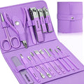 Manicure Set Professional Nail Clippers Pedicure Kit, 16 pcs Stainless Steel Nail Care Tools Grooming Kit with Luxurious Travel Leather Case for Thick Nails Men Women Gift - color: Violet