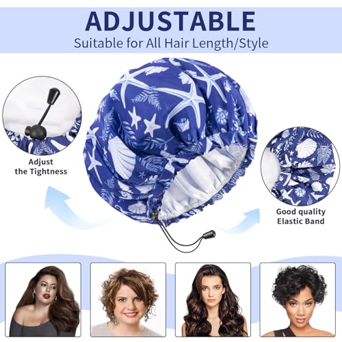 1 PCS Shower Cap, Double Layer & Adjustable Bathing Cap for Shower, Extra Large Reusable Hair Cap for Women, Waterproof Exterior & EVA Lining, Oversized Design for All Hair Lengths/Style - color: 1 PCS Marine life