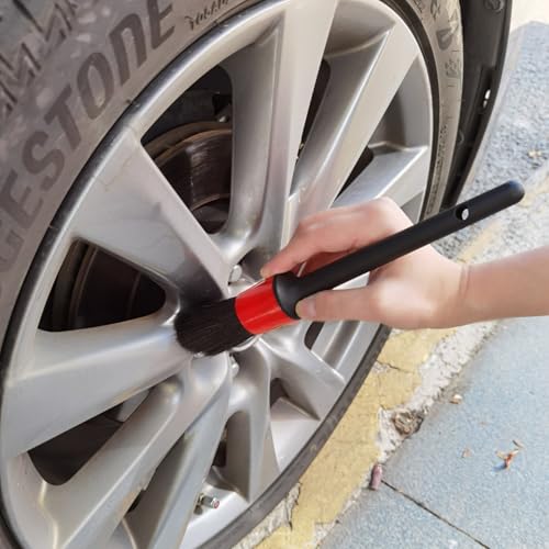 Car Detailing Brush Set of 5 - Boar Bristle, Car Cleaning Brush, Wheel Cleaner Brush, Car Dust Brush, Car Interior Leather Seat and Vent Brush, Parts Cleaner Brush
