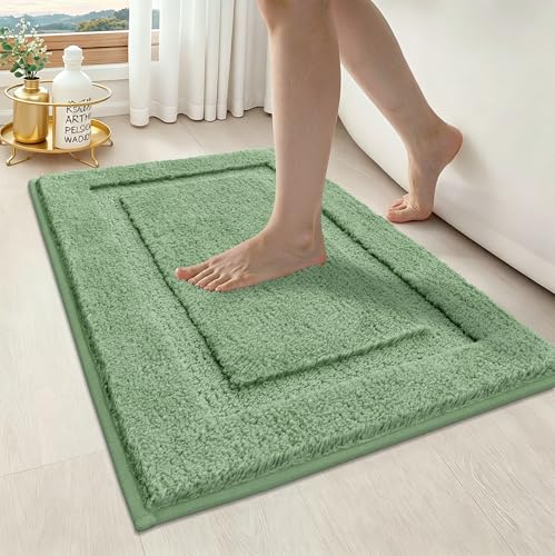 SHACOS Sage Green Bathroom Rugs Sets 3 Piece Bath Mat U Shaped Toilet Rug | 20x32+ 16x24+ 20x24, Soft Fluffy Microfiber Bath Rugs Set, Non Slip Washable Absorbent Bathroom Floor Mats Carpet Shower Rug - color: Sage Green, size: 16"x24"+ 20"x32"+U Shape 20