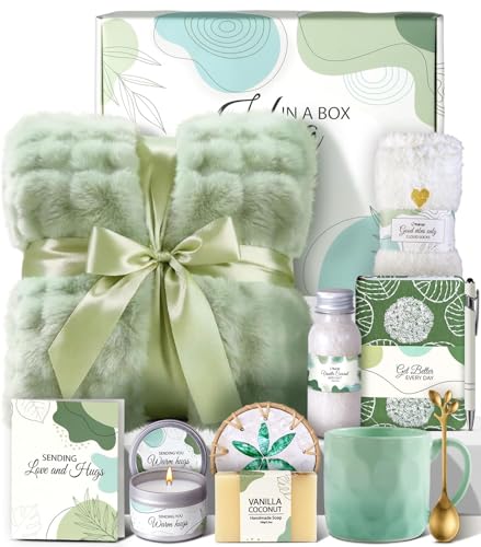 Get Well Soon Gift Baskets - Self Care Gift Basket After Surgery, Hug In a Box with Blanket, Thoughtful Spa Gifts for Women, Get Well Sympathy Relaxation Birthday Thinking of You