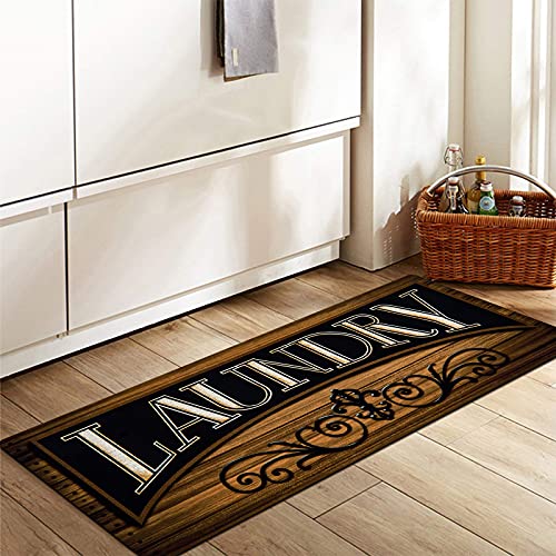 Pauwer Laundry Room Rug Runner 20"x48" Waterproof Rubber Laundry Mat Non Slip Kitchen Mats for Floor Washable Floor Mat Runner Rug for Farmhouse Mudroom Washroom Bathroom Decor - color: Laundry Brown, size: 1'8" x 4'