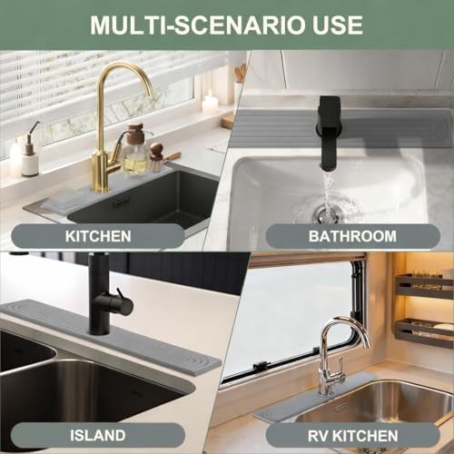 Faucet Mat for Kitchen Sink, Diatomite Quick Drying Stone Mat & Sink Protector, 15.8" x 4" Kitchen Sink Splash Guard, Absorbing Stone Tray for Bathroom Counter (Dark Gray)
