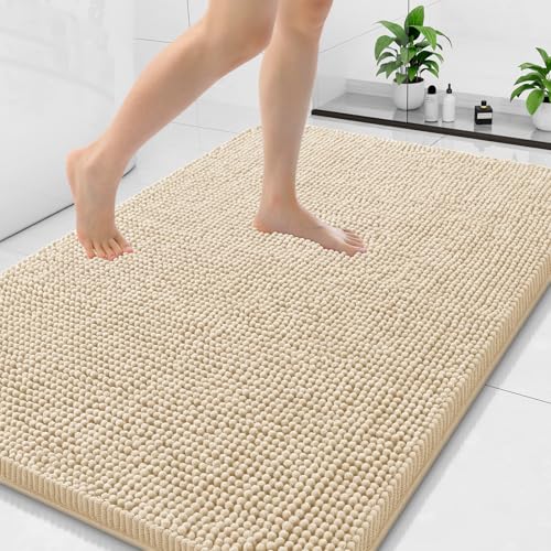 Arotive Bathroom Rugs 47x32, Extra Soft Absorbent Shaggy Chenille Bath Rugs, Machine Washable Rubber Backing Bath Mats for Bathroom Floor Tub and Shower, Home Decor Accessories, Beige - color: Beige, size: 47" X 32"