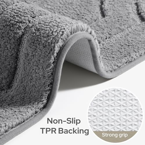 HOMEIDEAS Grey Bathroom Rugs Set, Extra Soft and Absorbent Microfiber Plush Bath Mat with Non Slip Backing for Bathroom - color: Grey