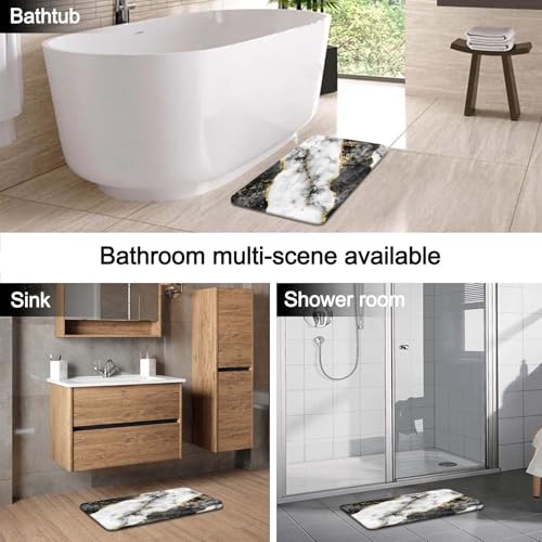 Lnond 4Pcs Bathroom Sets with Shower Curtain and Rugs, Marble Bathroom Shower Curtain Sets, Black White Gold Modern Art Bathroom Sets with Rugs and Accessories - color: Black Grey Marble