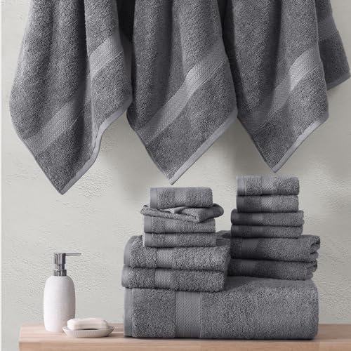 LANE LINEN 100% Cotton Towels for Bathroom - 18 Piece Family Pack - Super Soft & Quick Dry - 4 Bath, 8 Washcloth, 6 Hand Towels - Oeko TEX Certified, Machine Washable & Durable - Cool Grey - color: 01: Cool Grey, size: 18 Piece Towel Set