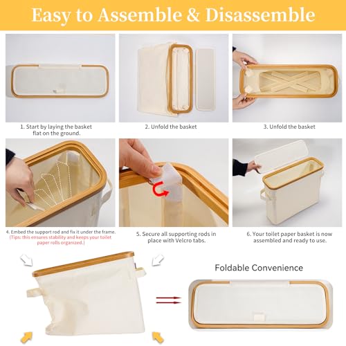 Toilet Paper Basket With Lid for Mega Rolls, Large Bamboo Organizer Holder Stand for Bathroom, Enclosed Tissue Storage Bin Box Container, Free Standing, Beige - size: For Mega/Small Size TP Roll