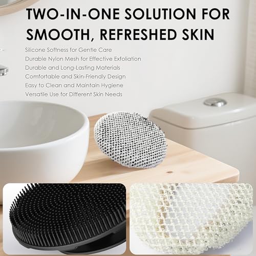 INNERNEED Food-Grade Soft Silicone Body Scrubber Shower Brush Handheld Cleansing Skin Brush, with Exfoliating Net Sponge Case (Black Brush) - color: (Set5) Blackcase