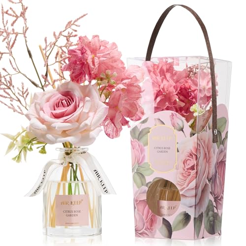 Airkeep Flower Reed Diffuser Set, Citrus Rose Garden Diffuser Gift Set,4.06 fl oz Essential Oil Sticks Diffusers for Bathroom Air Freshener, Aromatherapy Home Fragrance for Shelf Decor,Gift for Women