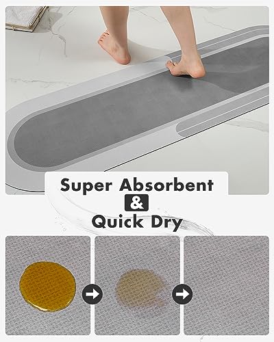 MontVoo Bath Mat Runner - Long Non Slip Absorbent Quick Dry Thin Bath Rug for Bathroom Floor Mat - Rubber Backed - Stain Resistant - Easy Care - Gray 17"x70" - color: Grey, size: 17"x70"
