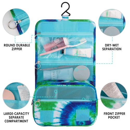 Tie Dye Hanging Toiletry Bag for Girls, Travel Toiletry Bag for Teen Girls Cosmetic Makeup Waterproof Wash Bag Traveling Toiletries, Blue - color: Blue Tie-Dye