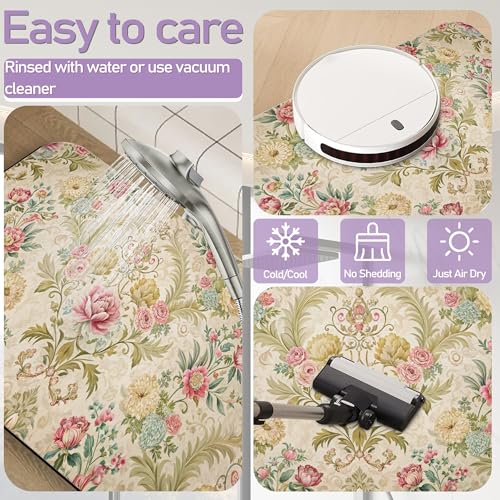 Shabby Chic Rose Bathroom Rug, Rapid Dry Absorbent with Non-Slip Rubber Base Bath Mats for Bathroom 17"x30" - color: Shabby Chic Rose