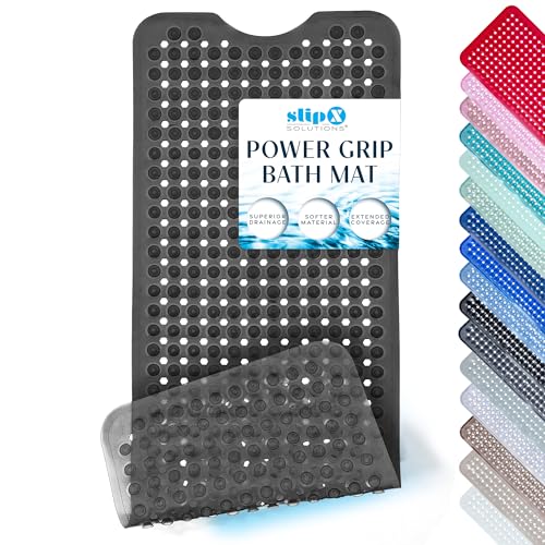 SlipX Solutions Power Grip Bathtub Safety Mat | Precision Grip Technology for Longer, Stronger, & Softer Wet Surface Protection | Clear Black 39"x16" - color: Clear Black