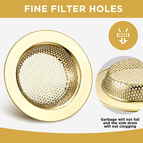 Retisee 2 Pcs Sink Strainer Stainless Steel Kitchen Sink Drain Strainer Basket Cover Mesh Hair Food Catcher, Large Wide Rim of 4.4 Diameter(Gold) - color: Gold
