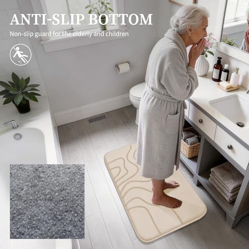 YIHOUSE Memory Foam Bathroom Rugs Sets 2 Piece - Extra Thick Ultra Soft Absorbent Bath Mat Set, Non-Slip Machine Washable Bath Rugs for Bathroom, Tub & Shower, Home Decor (32"x20"+24"x17", Beige) - color: Beige, size: 1'5" x 2'8" (17"x24"+20"x32")
