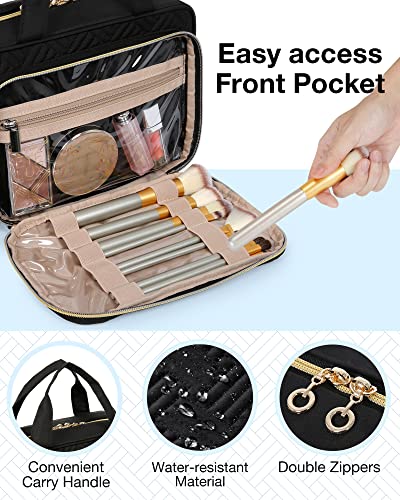 BAGSMART Toiletry Bag Hanging Travel Makeup Organizer with TSA Approved Transparent Cosmetic Bag Makeup Bag for Full Sized Toiletries, Large-Blck - color: Black, size: Large