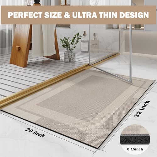 YDKGL Non Slip Bath Mat, Rubber Backing Ultra Thin Bathroom Rugs Fit Under Door Quick Dry Super Absorbent Washable Bath Rug Shower Mat for Bathroom Floor Bathtub Shower Sink, Easy Care Beige 20"x 32" - color: A- Beige, size: 20” x 32“