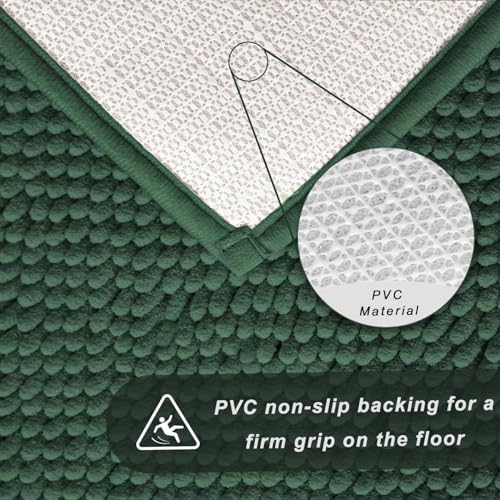 Chenille Bath Rug Runner, Ultra Soft Absorbent Bathroom Mat, Non-Slip PVC Backing, Machine Washable, 70x24, Dark Green - color: Dark Green, size: 2' x 5'10" (70"x24")