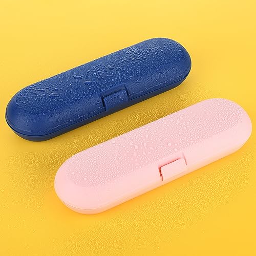 Cosmos Pack of 2 Plastic Travel Case Toothbrush Carrying Case Holder Container Compatible with Oral B Pro and also for Sonicare & Other Toothbrush - color: Deep Blue + Pink