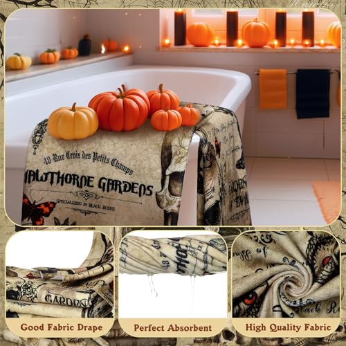 FuWeave 8 Pcs Gothic Shower Curtain Set for Bathroom Include Vintage Skeleton Towels Non Slip Skull Rugs Toilet Lid Cover Spooky Spider Web Bath Mat and 12 Hooks for Gothic Bathroom Decor - color: Gothic Skeleton
