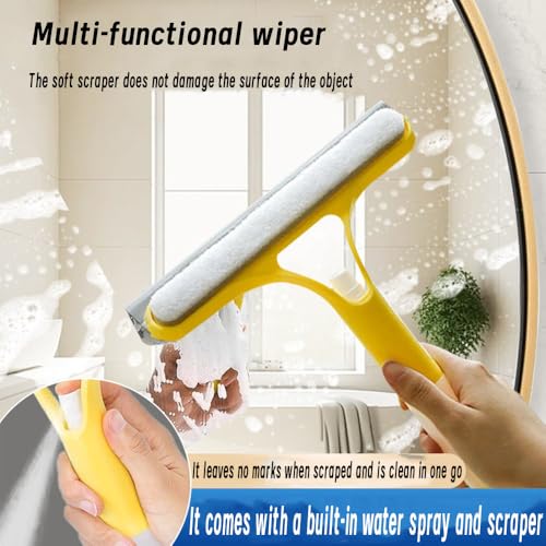 3 in 1 Window Cleaning Scraper, Squeegee with Sprayer, All-in-One Glass Cleaner Tool with Sponge & Rubber Blade for Shower Doors, Mirrors, Car Windows & Home Use - color: White