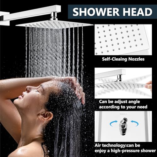 Aolemi Shower Faucet Set Rain Shower System with Handheld Spray Bathroom Shower Combo Rough-in Valve and Shower Trim Kit Included Polish Chrome 8 Inch Wall Mount Shower Head - color: Polish Chrome, size: 8 Inch Wall Mount Shower Head