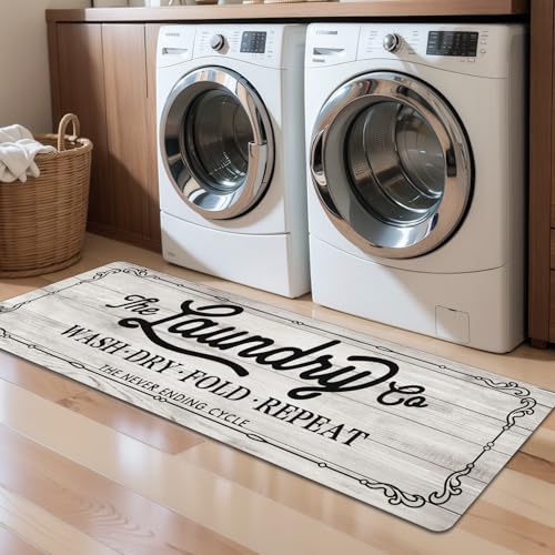 Pauwer Laundry Room Rug Runner 20"x60" Waterproof Rubber Laundry Mat Non Slip Kitchen Mats for Floor Washable Floor Mat Runner Rug for Farmhouse Mudroom Washroom Bathroom Decor - color: Beige, size: 1'8" x 5'